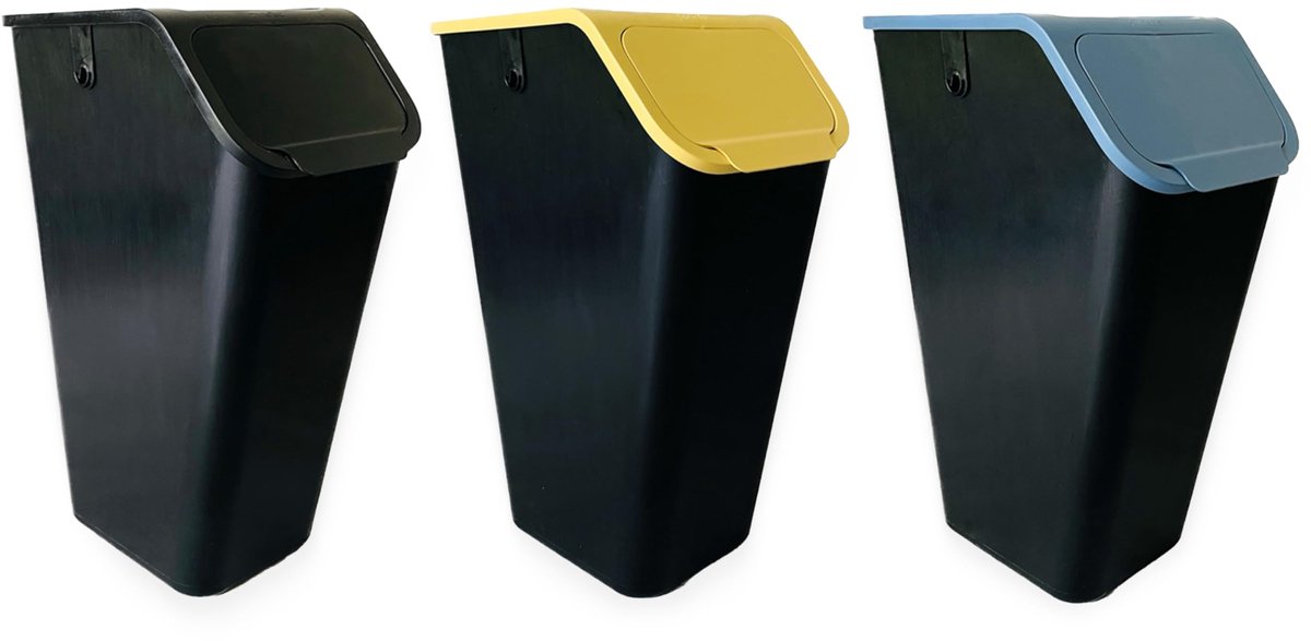 SnelShoppen - 3-delige afvalemmerset Keuken Afvalscheidingssysteem - 3 x 35L Vuilnisemmer met Deksel - Stapelbaar en Klikfunctie - Perfect voor Keuken