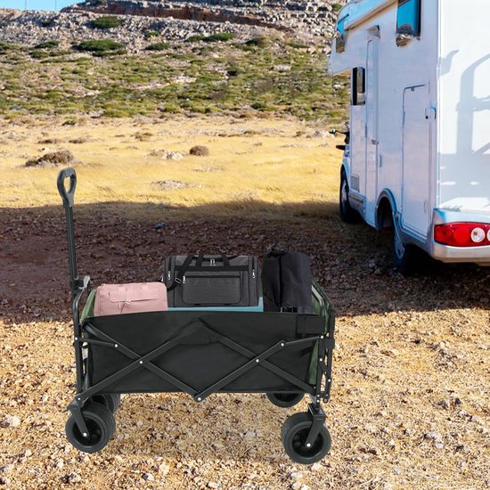 Opvouwbare Bolderkar - Campingwagen Handwagen - Strand Tuin Winkel - 4 Wielen Met Rem - 90x50x55cm - Zwart Groen van Opvouwbare Bolderkar — afbeelding 3