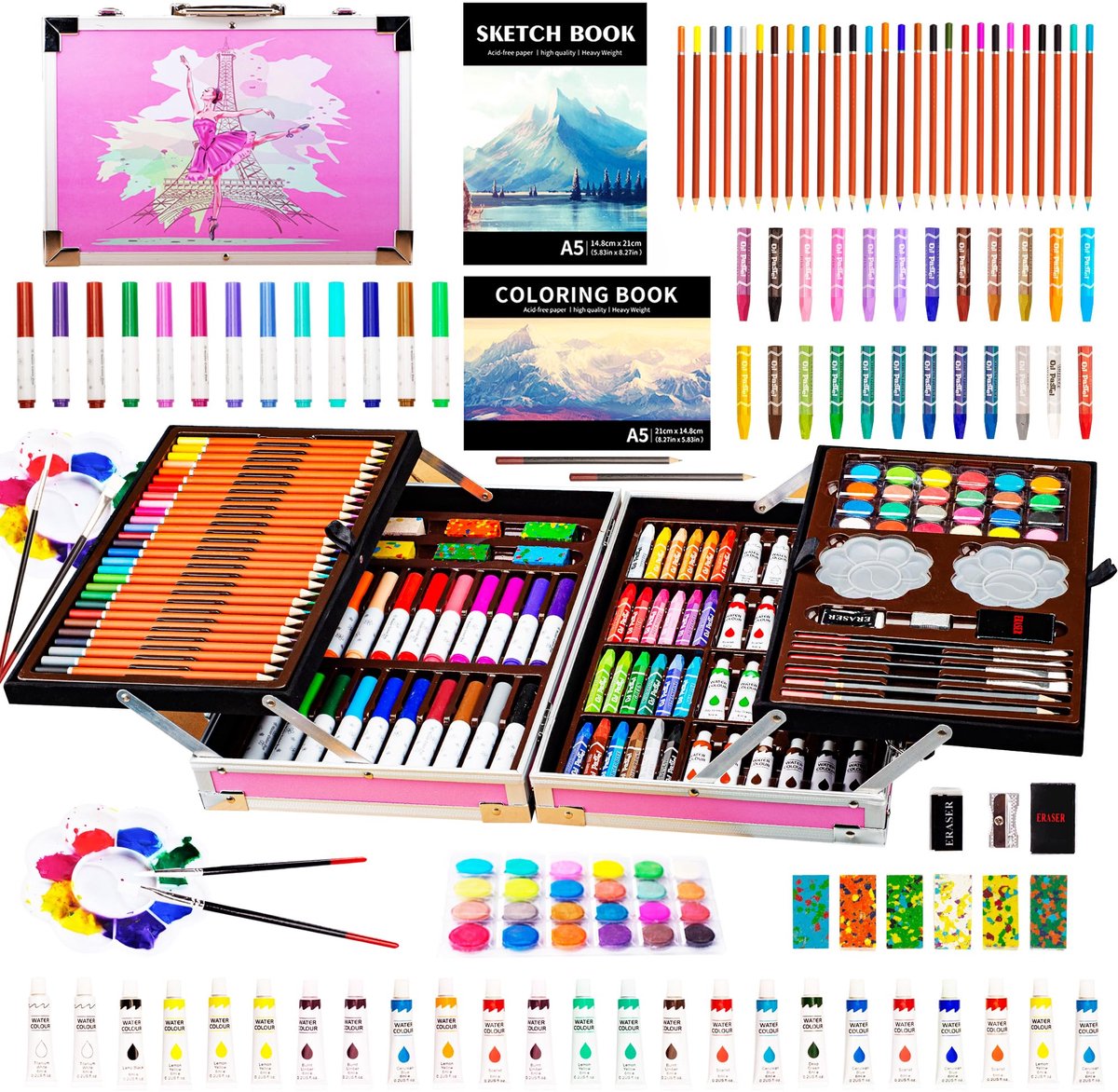 SnelShoppen - 139 Stuks Kunstset voor Kinderen, Tekening- en Schilderijset, Deluxe Kunstbenodigdheden voor Tieners, Jongens en Meisjes van 4 tot 12 Ja