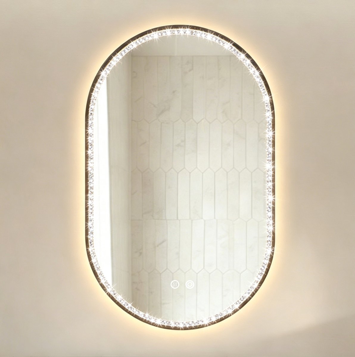 HAUSS SPOLE Spiegel – 50 x 80 cm – Led-Verlichting En Anticondens – Aluminium En Glas – Zwart – Wandspiegel Voor Badkamer Met Touchbediening
