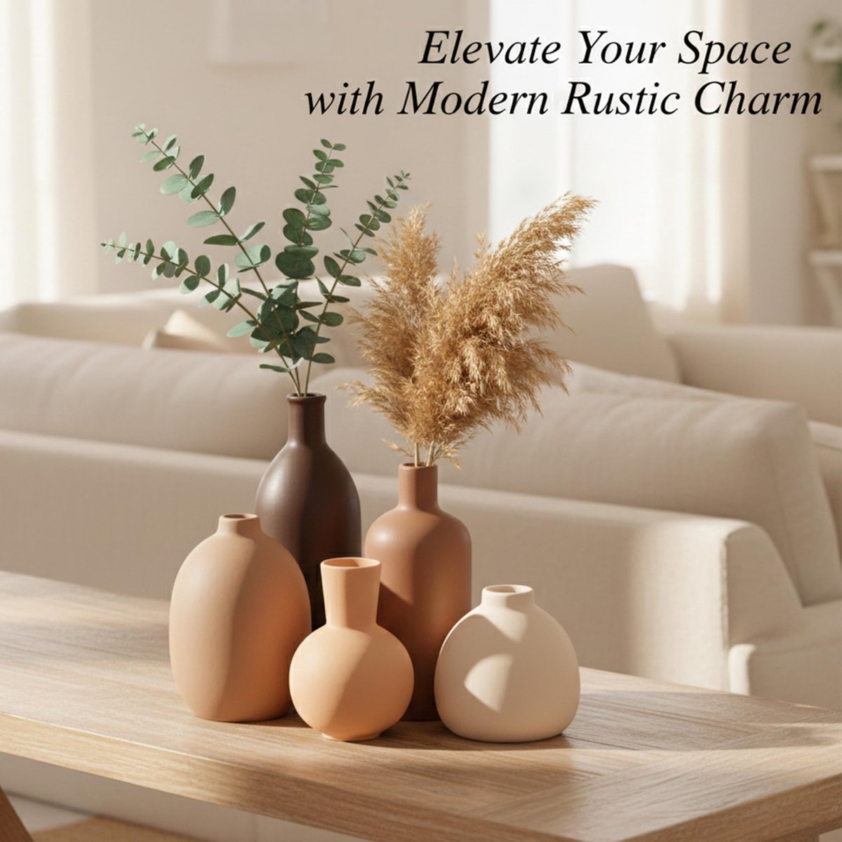 SnelShoppen - Set van 5 decoratieve keramische vaasjes | Kleine vaasjes voor tafeldecoratie | Moderne Morandi kleuren voor gedroogde bloemen en boeket