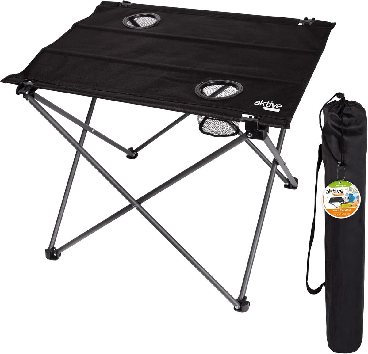 SnelShoppen - Campingtafel Klaptafel Lichtgewicht 61x53x51 cm Zwart - Draagkracht 30 kg - Stalen Poten - Kantelbeveiliging - Perfect voor Camping, Tui