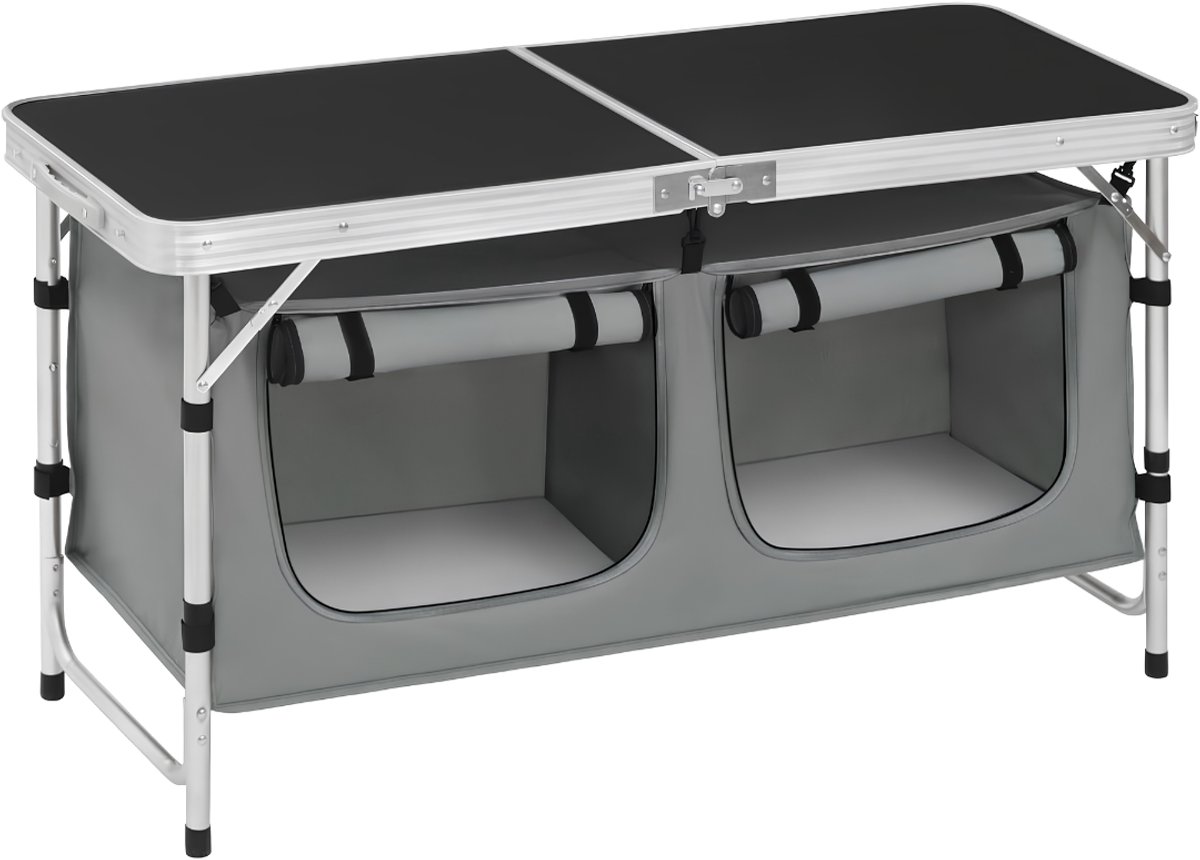 JCP® Campingkast - Laadvermogen 45kg - Campingtafel - Opvouwbare Campingkast - Zwart/Grijs - 47cm x 120cm x 70cm