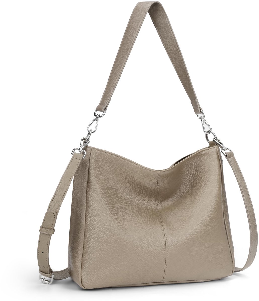 SnelShoppen - Handtas Dames Echt Leer Hengseltas Shoppertas Zachte Hobo Schoudertas Klassiek Elegant Middelgroot Met 2 Schouderriemen Zwart voor Feest