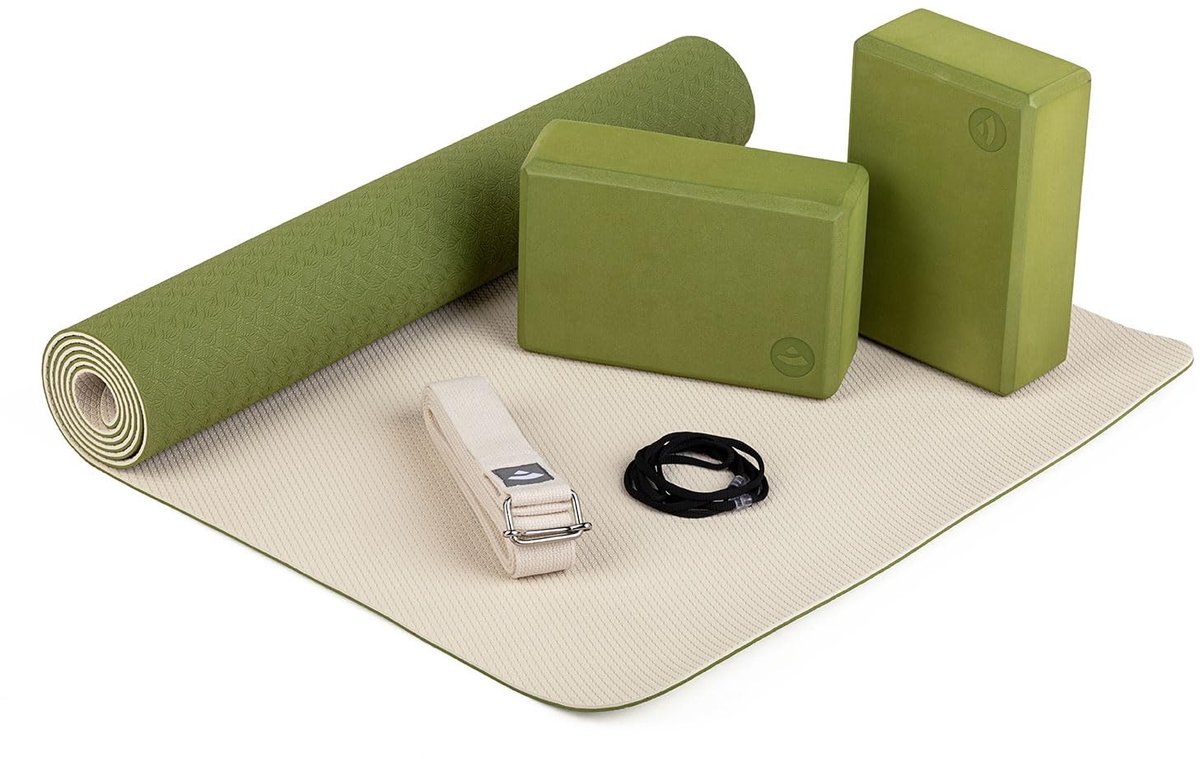 Dailygoods - Flow Yogamat TPE met Yoga Stenen en Katoenen Yoga-riem - Voor Beginners