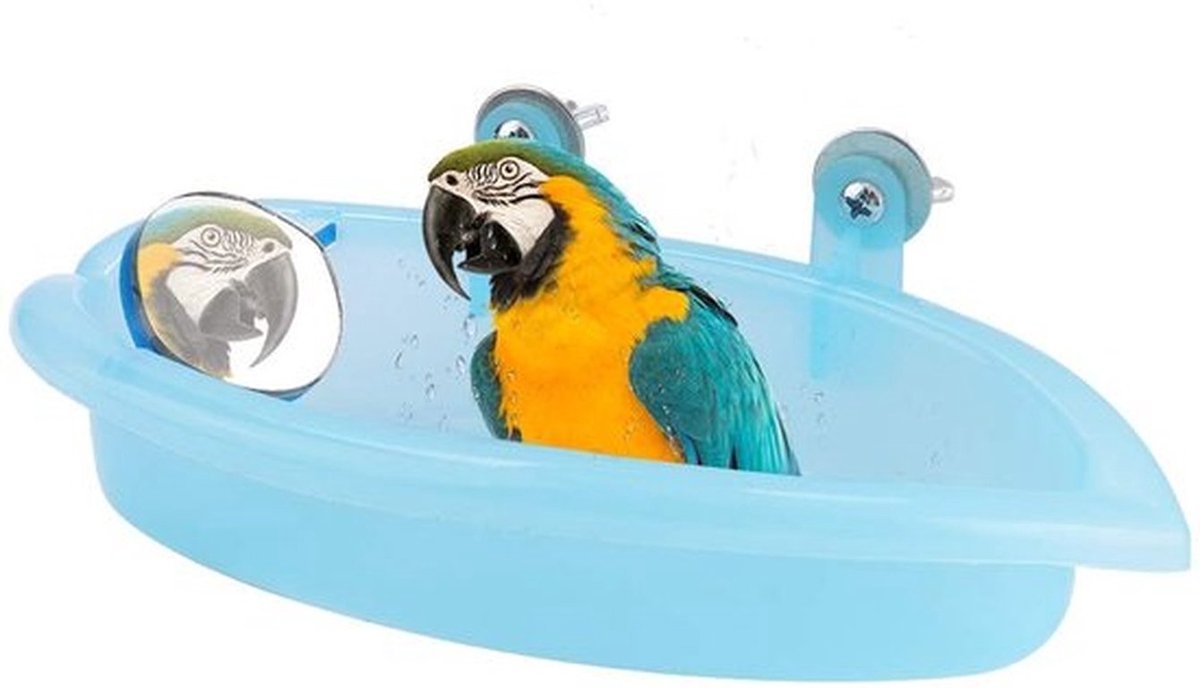 Vogelbad - Met mini spiegel - Multifunctioneel - Blauw - Vogelaccessoires - Geschikt voor papegaaien - Blauwe kleur