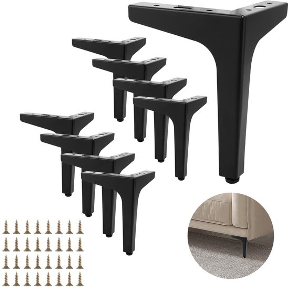 Meubelpoten Zwart 17 cm - Set van 8 - Driehoekige Tafelpoten - Metalen Kastpoten - Eenvoudige Montage - Stalen Pootjes