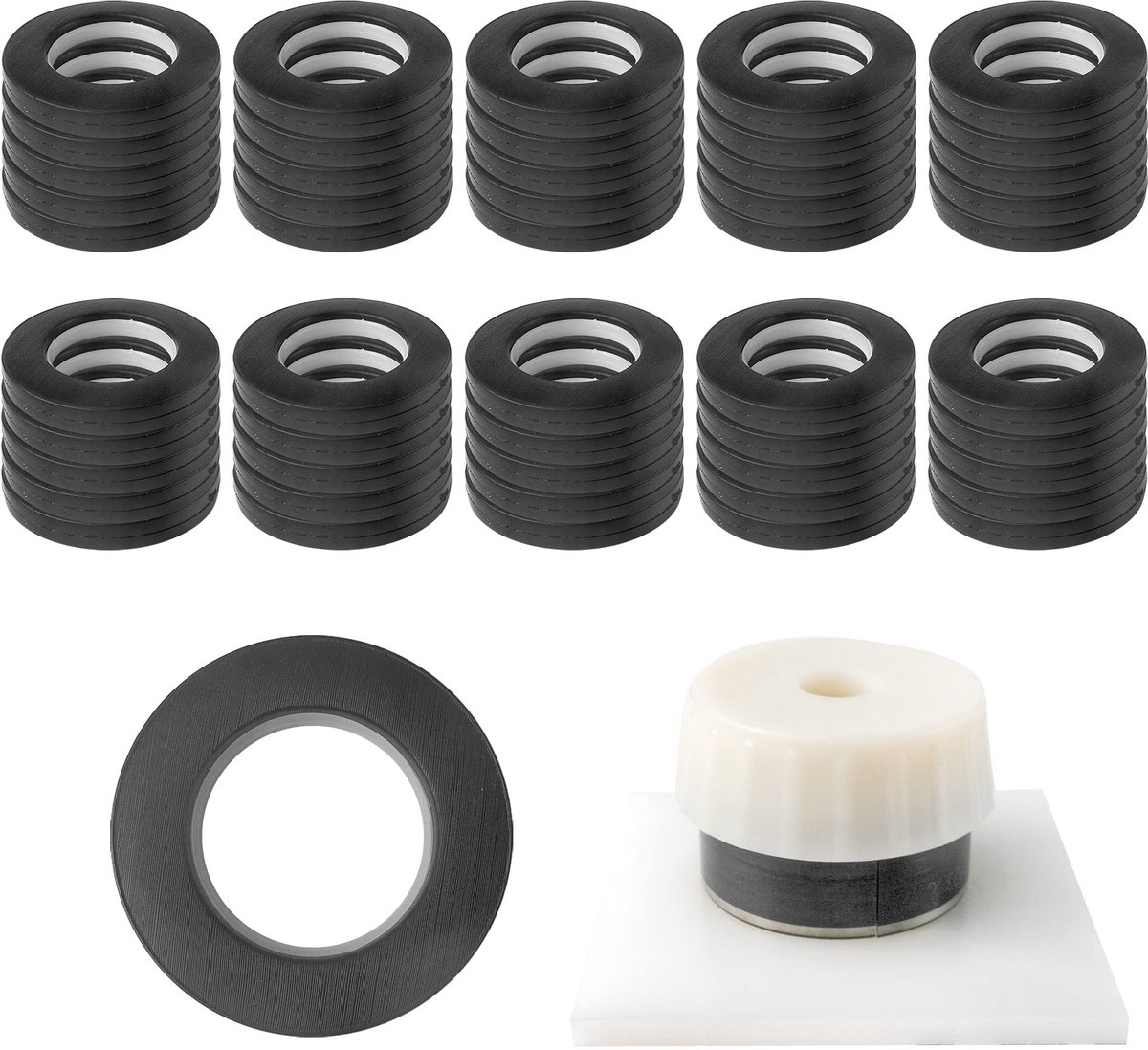 SnelShoppen - 50 Stuks Zwarte Gordijnringen met Oogjes 40 mm - Geluiddempende Doorvoertules voor Gordijnen - Romeinse Ringen - Plastic Ringen Inclusie