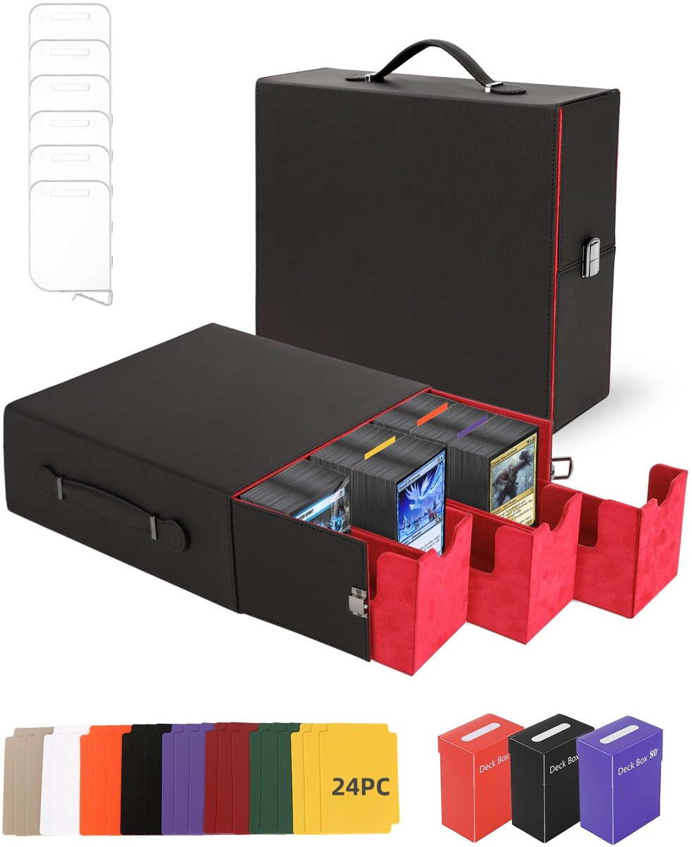 Dailygoods- Kaartenopbergbox voor 2400+ kaarten - 3 PP-dozen - 24 kleurscheiders - 6 kaartscheiders - Handvat - PU kunstleer - Opbergdoos