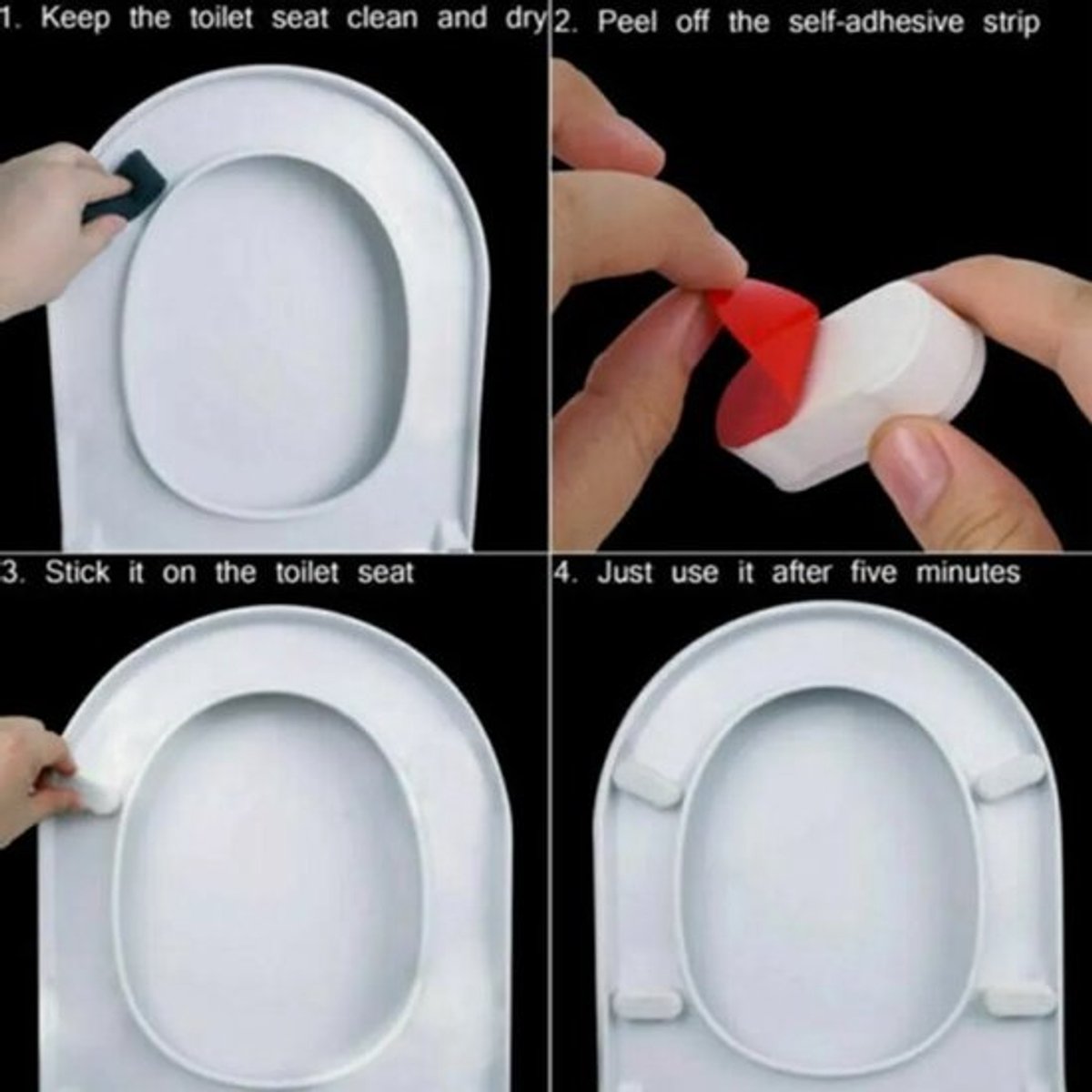 Toiletbrilkussens, 4 stuks, inclusief kussentjes en steunpluggen voor de toiletbril.