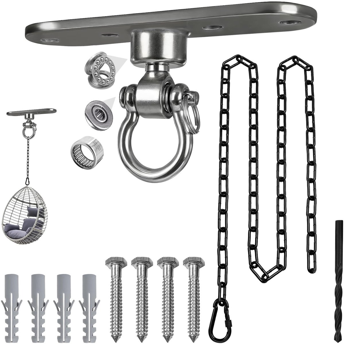 Dailygoods - Heavy Duty Plafondhaak met 1 m Verlengketting - Rvs 270 kg Draagvermogen