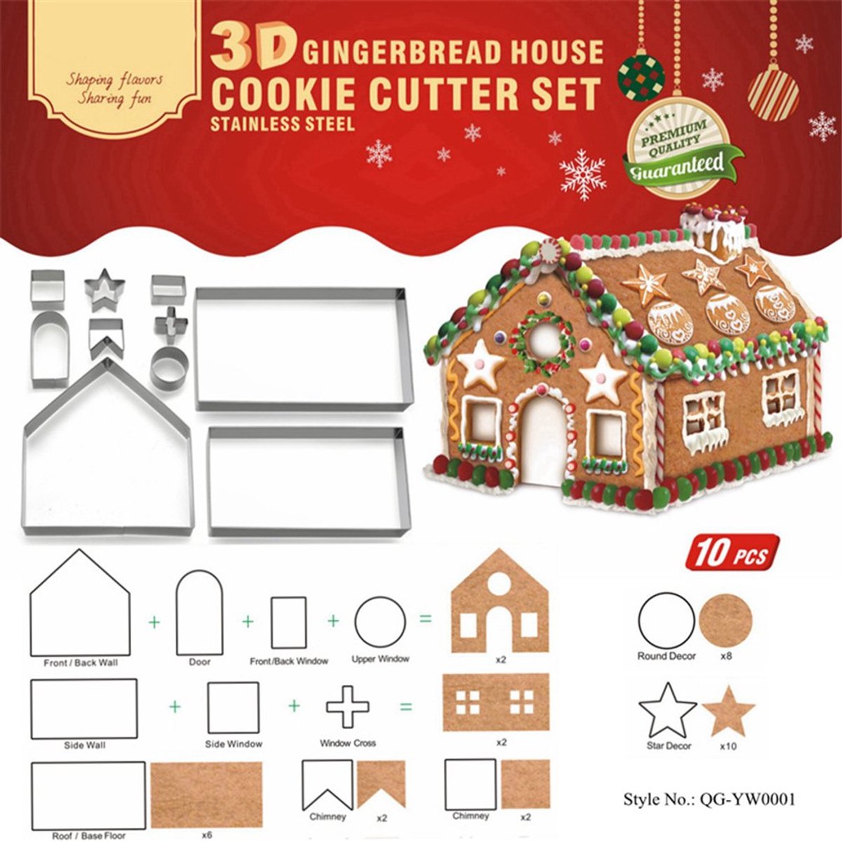 Dailygoods - 10 Stuks 3D-Kerstuitsteekvormpjes - Roestvrij Staal Koekjessnijders voor Kerstmis