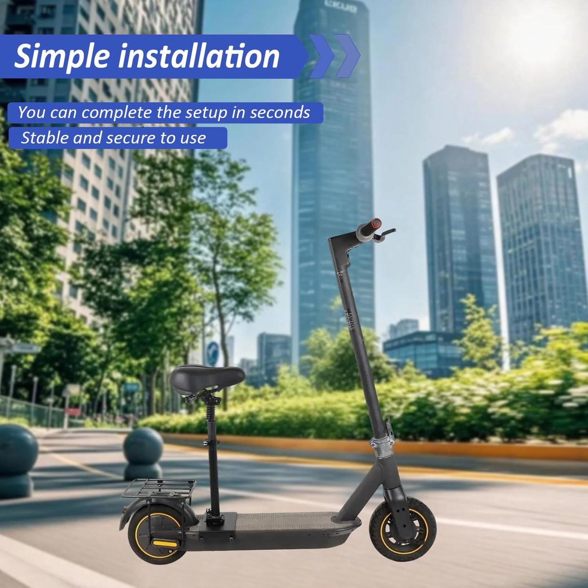 SnelShoppen - Zitje voor elektrische scooter en step, opvouwbaar, schokabsorberend, voor 13-17 cm brede gepolsde pedaalrand, zithoogte 40-58 cm, ideaa