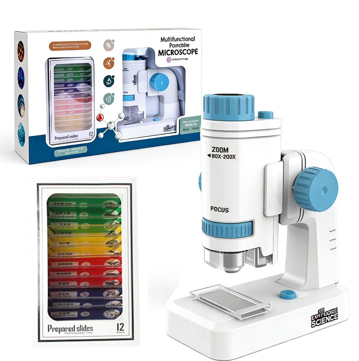 Dailygoods- Microscoop 80-200x - Draagbare Zakmicroscoop - LED Verlichting - Educatief Speelgoed - Hoogwaardige Materialen - Veilig in Gebruik