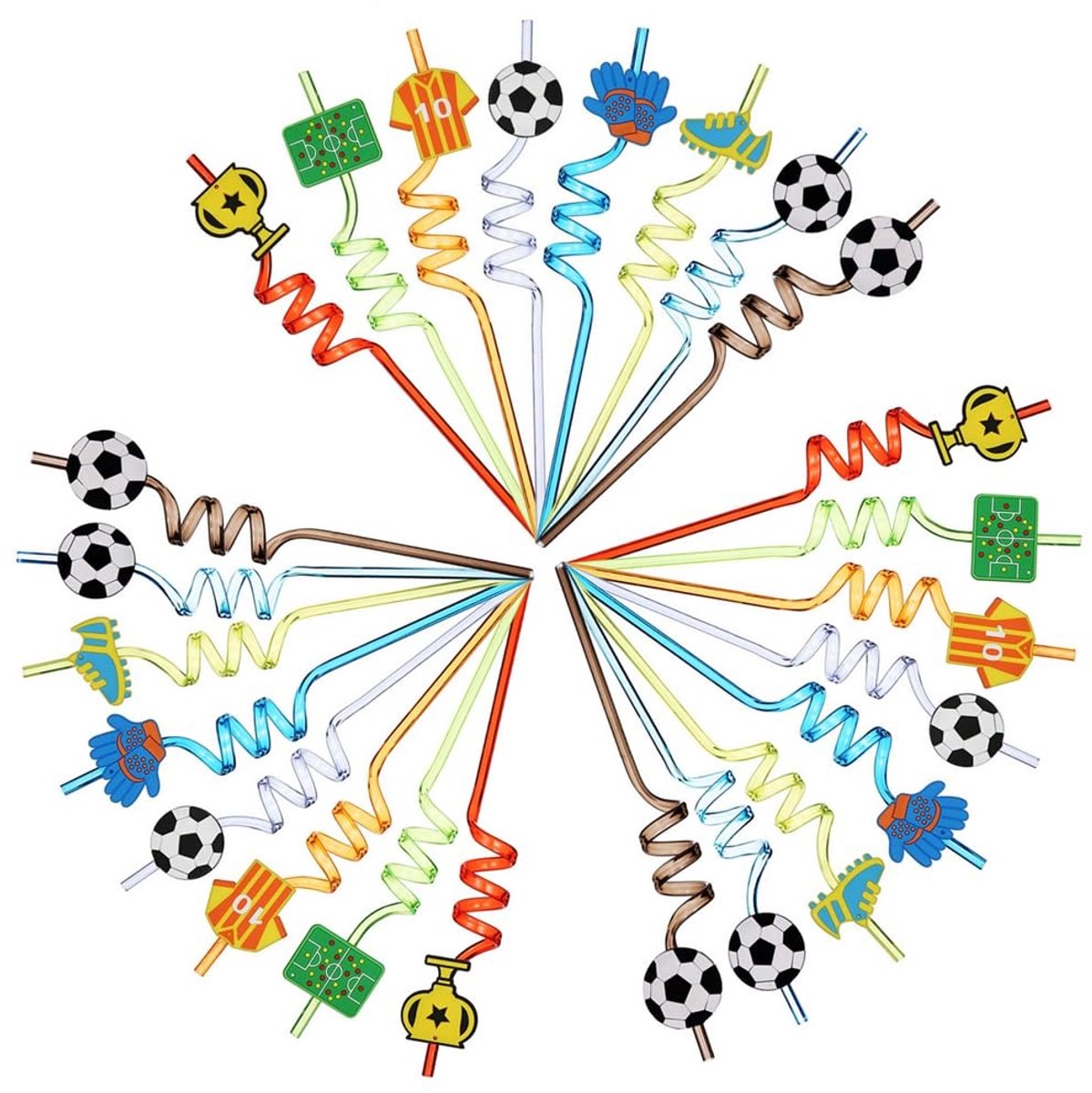 Dailygoods - Set van 24 Voetbal Plastic Rietjes - Herbruikbaar en Kleurrijk