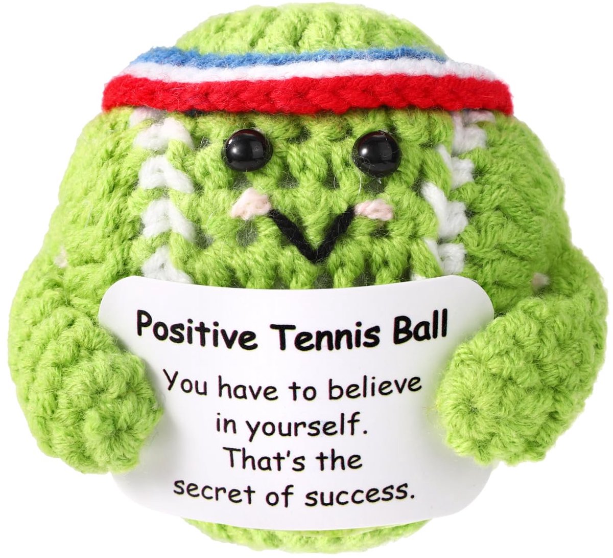 Dailygoods - Positieve Tennisbal met Inspirerende Kaart - Leuk Gebreid Speelgoed voor Sportliefhebbers