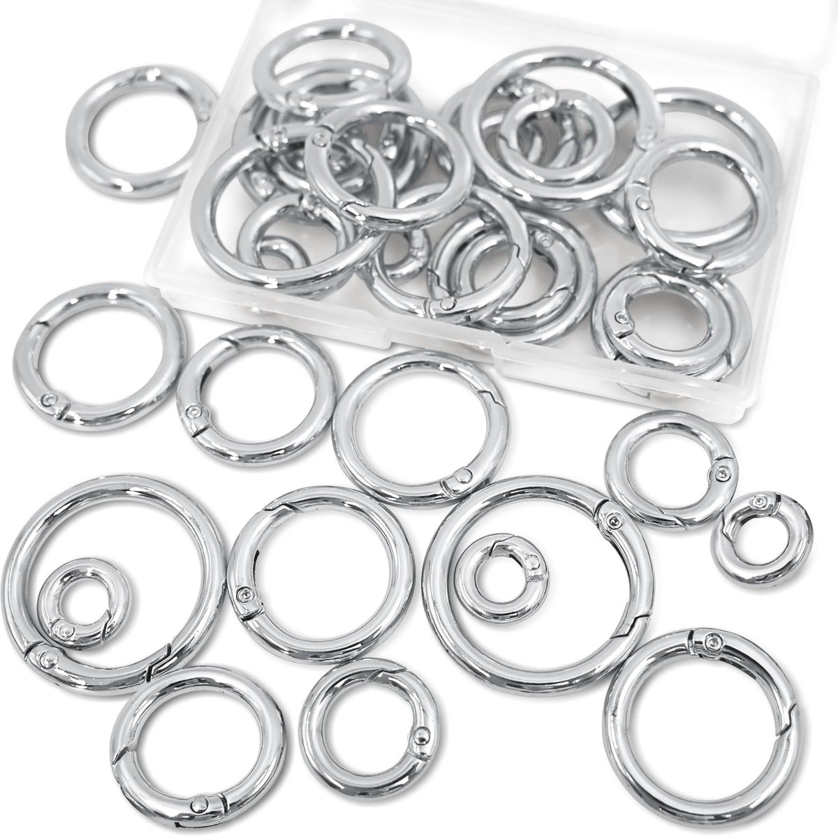 Dailygoods - 20 Stuks Ronde Karabijnhaken - Mini Sleutelringen met Veersluiting in Zilver