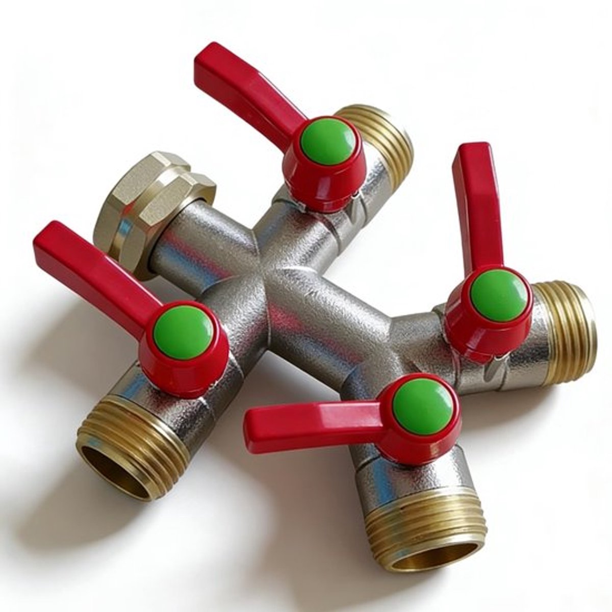 - Waterverdeler - Tuinirrigatie - Messing en Aluminium - Rood - 4-weg Waterverdeler - Geschikt voor tuinen - Kleur rood