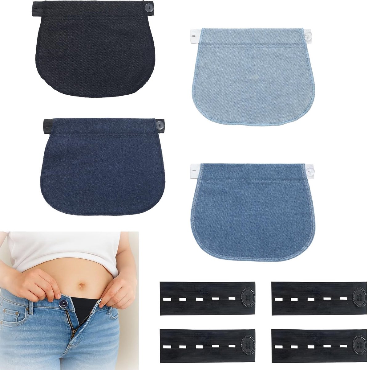 Dailygoods - Zwangerschapsset 4 stuks Tailleverlenging en Knoopverlenging voor Comfort en Flexibiliteit
