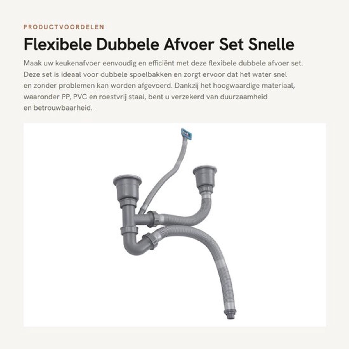 Afvoer Set Dubbele Gootsteen - Uitbreidbaar - Hoogwaardig PP/PVC/Roestvrij Staal - Antigeur - Eenvoudig te Installeren - Flexibel Ontwerp - Afvoerset