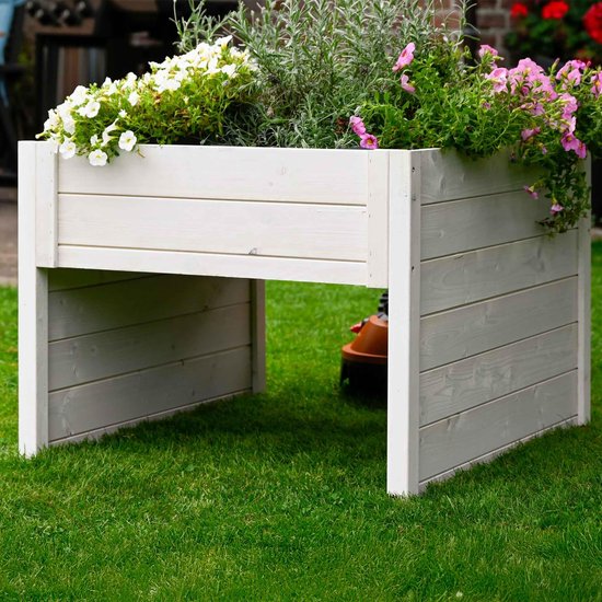 SnelShoppen - Grote garage voor robotmaaier van hout met plantenbak incl. folie - grasmaaier garage 79 x 73 x 56 cm - wit voor tuin en buitengebruik — afbeelding 4