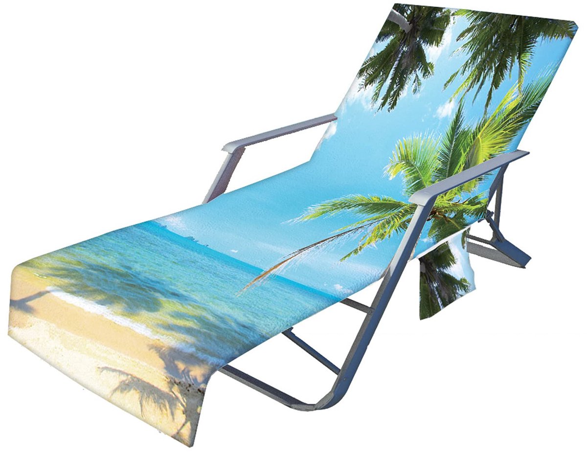 SnelShoppen - Fansu Strandlaken voor Loungestoel met Oceaanprint, Draagbare Microfiber Strandstoelhoezen met Zijvak, Voor Zwembad, Tuin, Vakantie en B