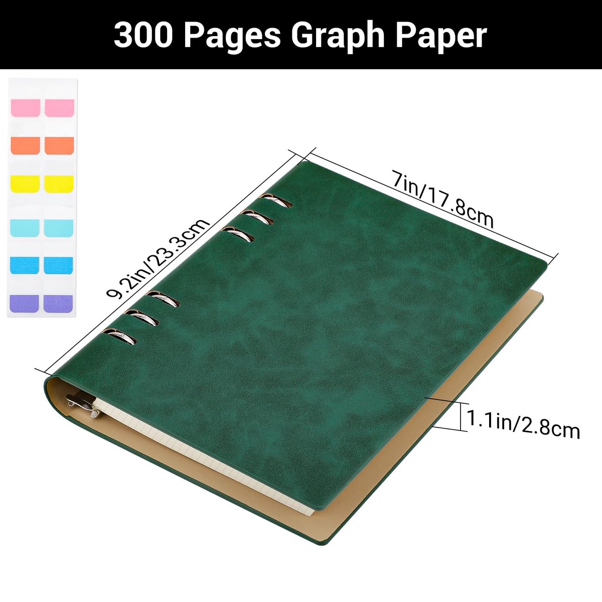 SnelShoppen - Yarotm Ringband Notitieboek A5 Geruit - Refillable Journal met 150 Vellen, Donkergroen PU-leer, 100 g/m² Papier voor Study en Agenda