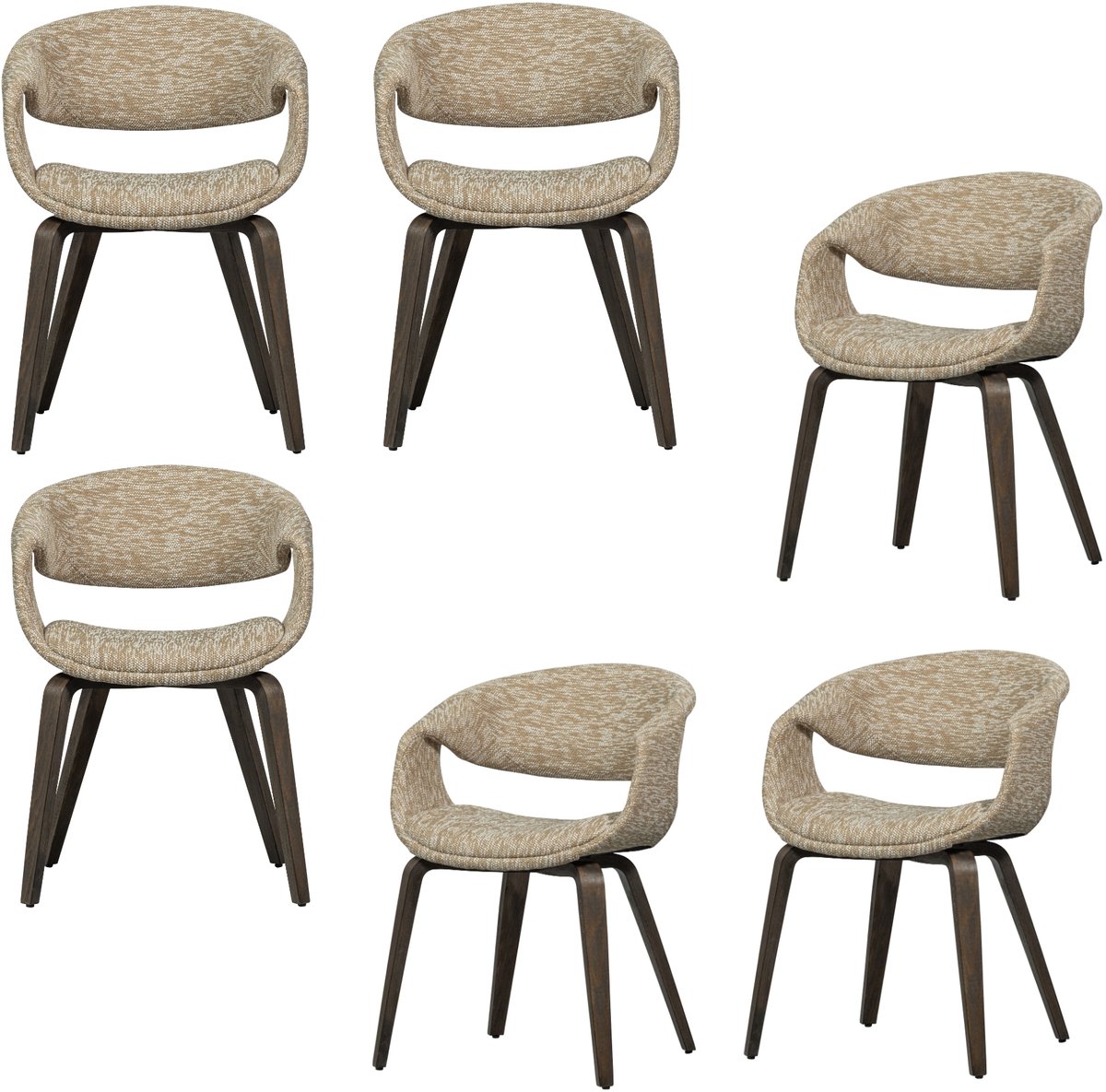 WOOOD Yossi Eetkamerstoelen Met Houten Bruinen Poot - Zand - Set van 6
