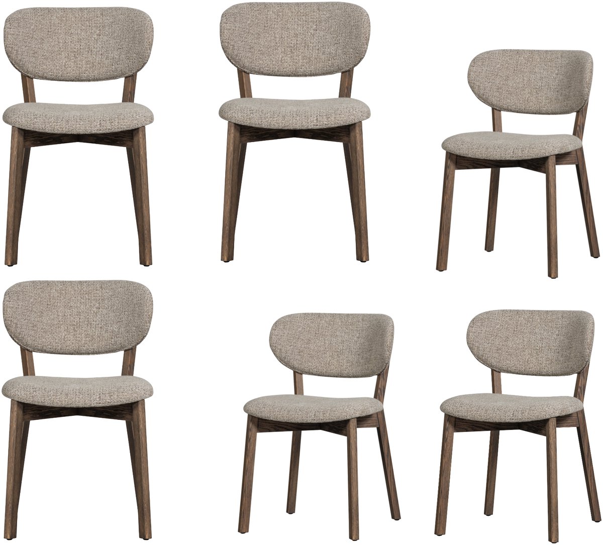 WOOOD Udar Eetkamerstoelen Houten Frame - Donkerbruin - Set van 6