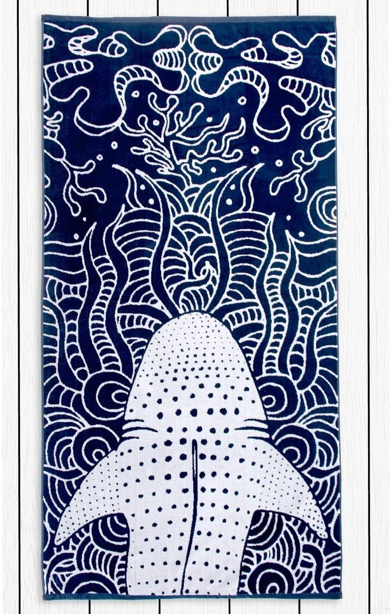 SnelShoppen - Grote Strandlaken 90x180 cm - 100% Katoen Badstof Velours - Zacht, Absorberend en Sneldrogend - Donkerblauw Marineblauw met Haai - Perfe