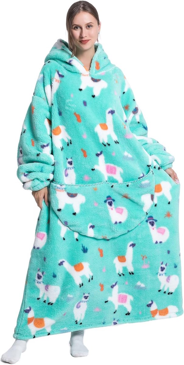 SnelShoppen - Extra Lange Oversized Deken Hoodie met Capuchon voor Dames en Heren, Zachte Fleece Draagbare Deken met Zak, Perfect voor Thuis, Kamperen