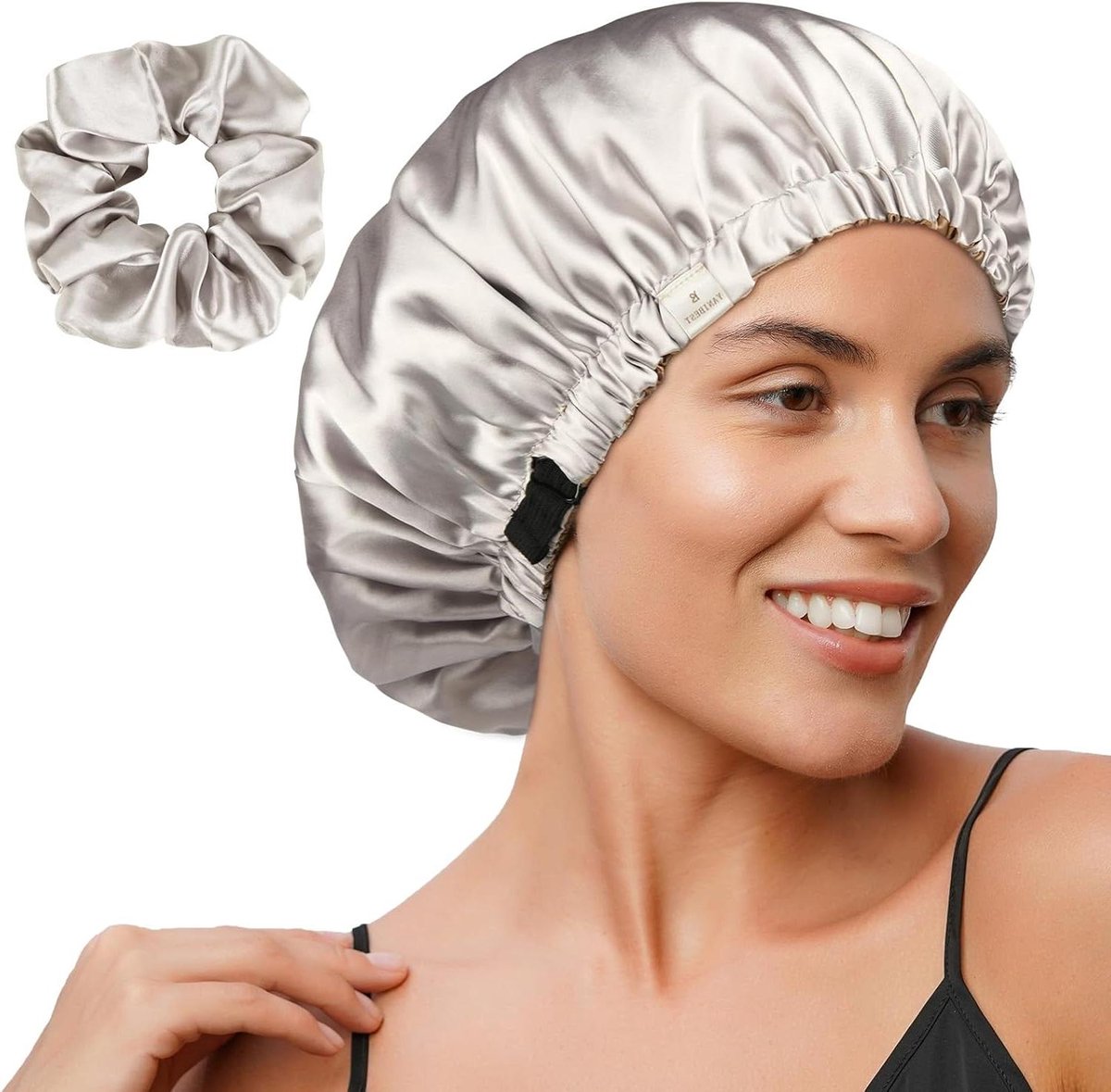 Satin Haarbonnet - Satijnen Slaapmuts - Haarbescherming 's Nachts - Verstelbaar Bandje - One Size - Asgrijs