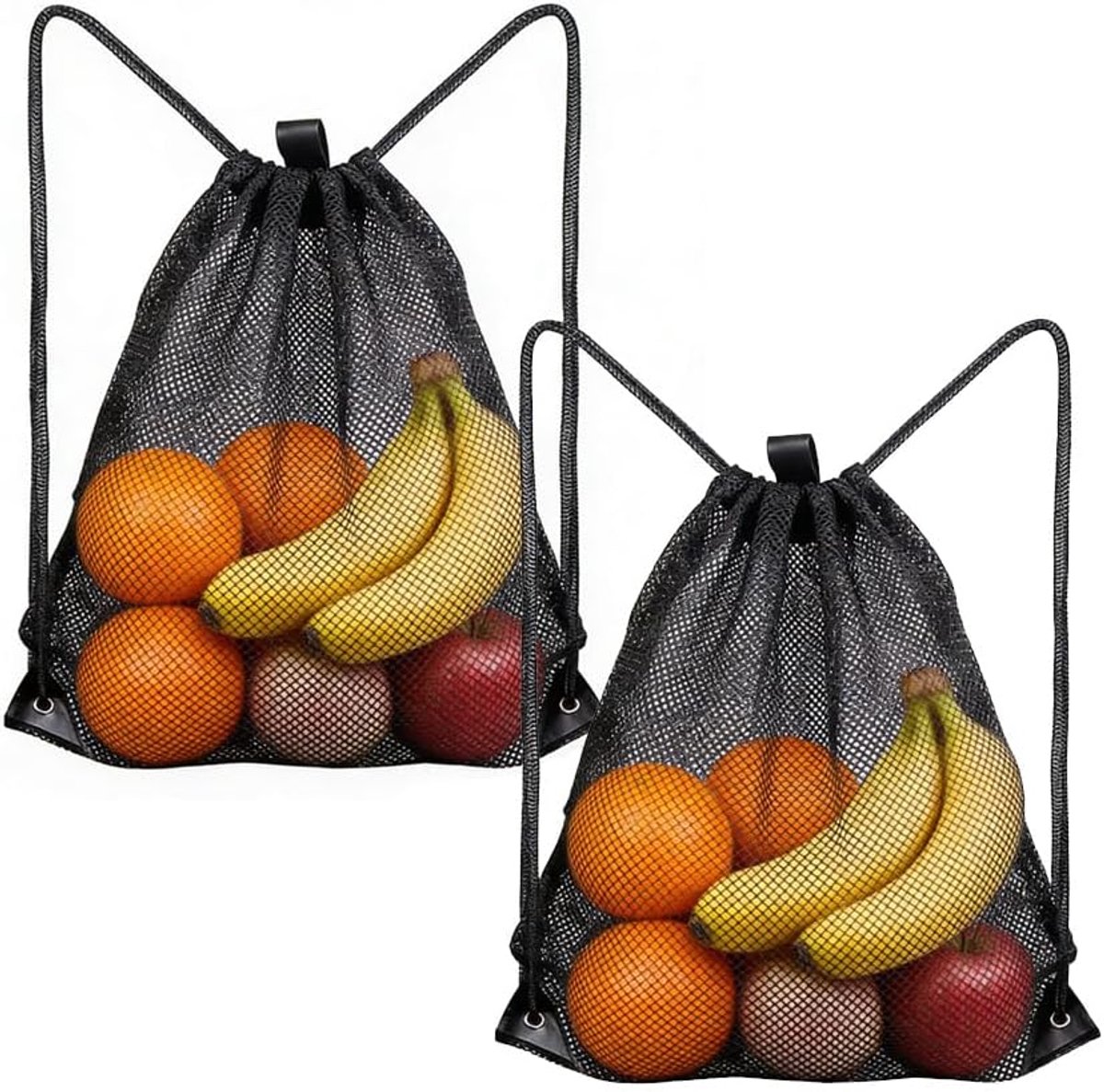 SnelShoppen - Mesh Strandtas - 2 Stuks, Nettas met Trekkoord 50x45 cm, Duurzaam Lichtgewicht Gymtas, Rugzak voor Strand, Fitness, Camping, Sport