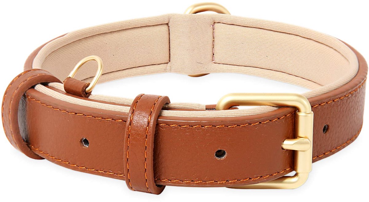 SnelShoppen - Hondenhalsband Lederen Medium Honden Zacht Gevoerd Ademend Verstelbaar Bruin D-ring Klassiek voor Wandelen en Avonturen