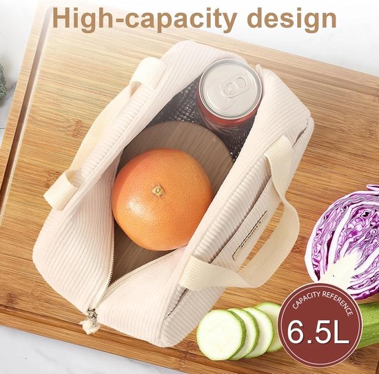 VHV-Lunchtas 6.5L - Kleine Geïsoleerde Lunchtas voor Dames en Heren - Opvouwbare Thermische Koeltas voor Werk, School en Camping - Beige van Vhv — afbeelding 4