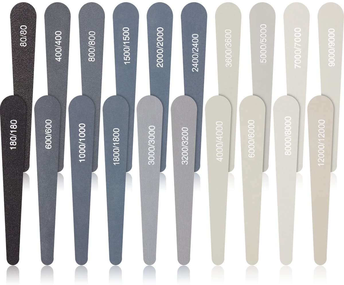 Dailygoods- Schuursticks 20 Stuks - Assortiment Schuurgereedschap - Polijststokken voor Hout/Metaal - Kleurgecodeerd - Diverse Korrels van 80 tot 12000 - Polijststicks