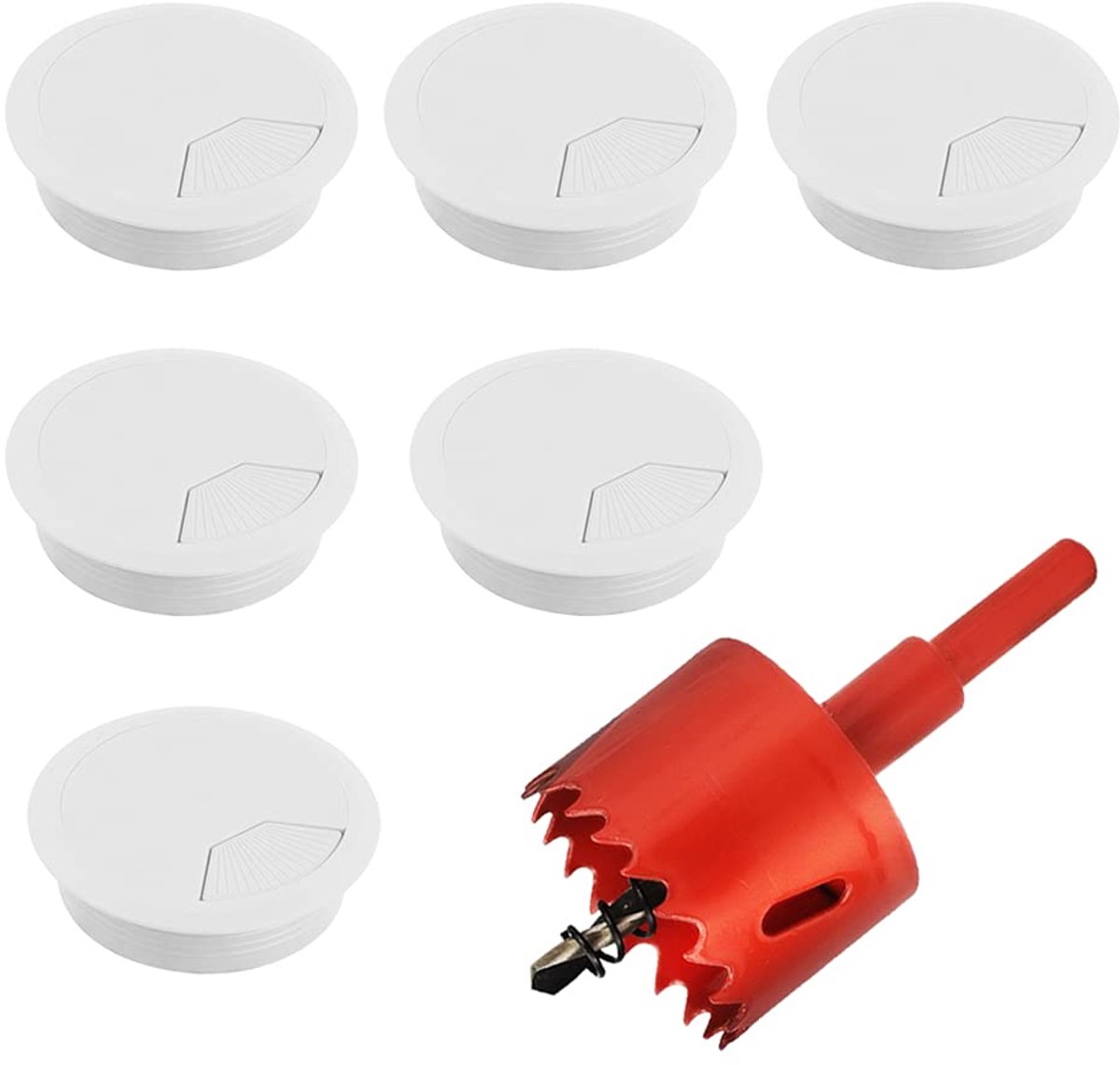 Dailygoods - Set van 6 Kabeldoorvoeren voor Bureau - Witte Kabelgrommet 60mm
