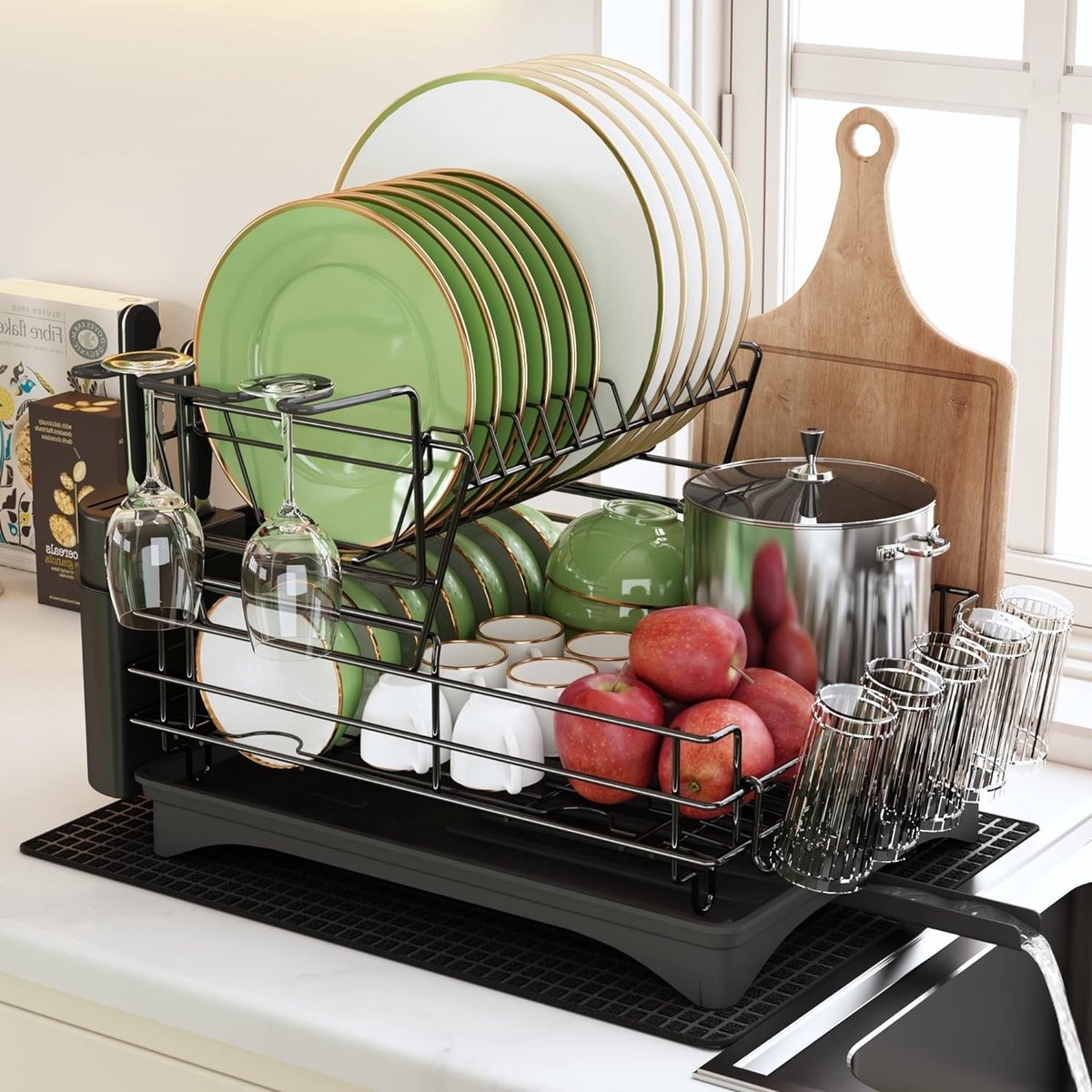 Dailygoods - 2-Tiers Vaatdroger met Keukenhouder - Zwart
