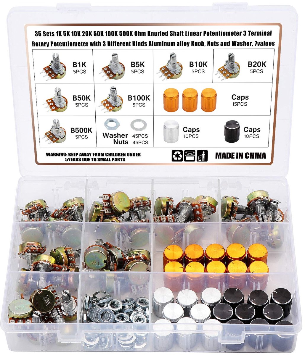 Dailygoods - 35 Sets Ohm Knurled Shaft Rotary Potentiometer - Inclusief Aluminium Knoppen