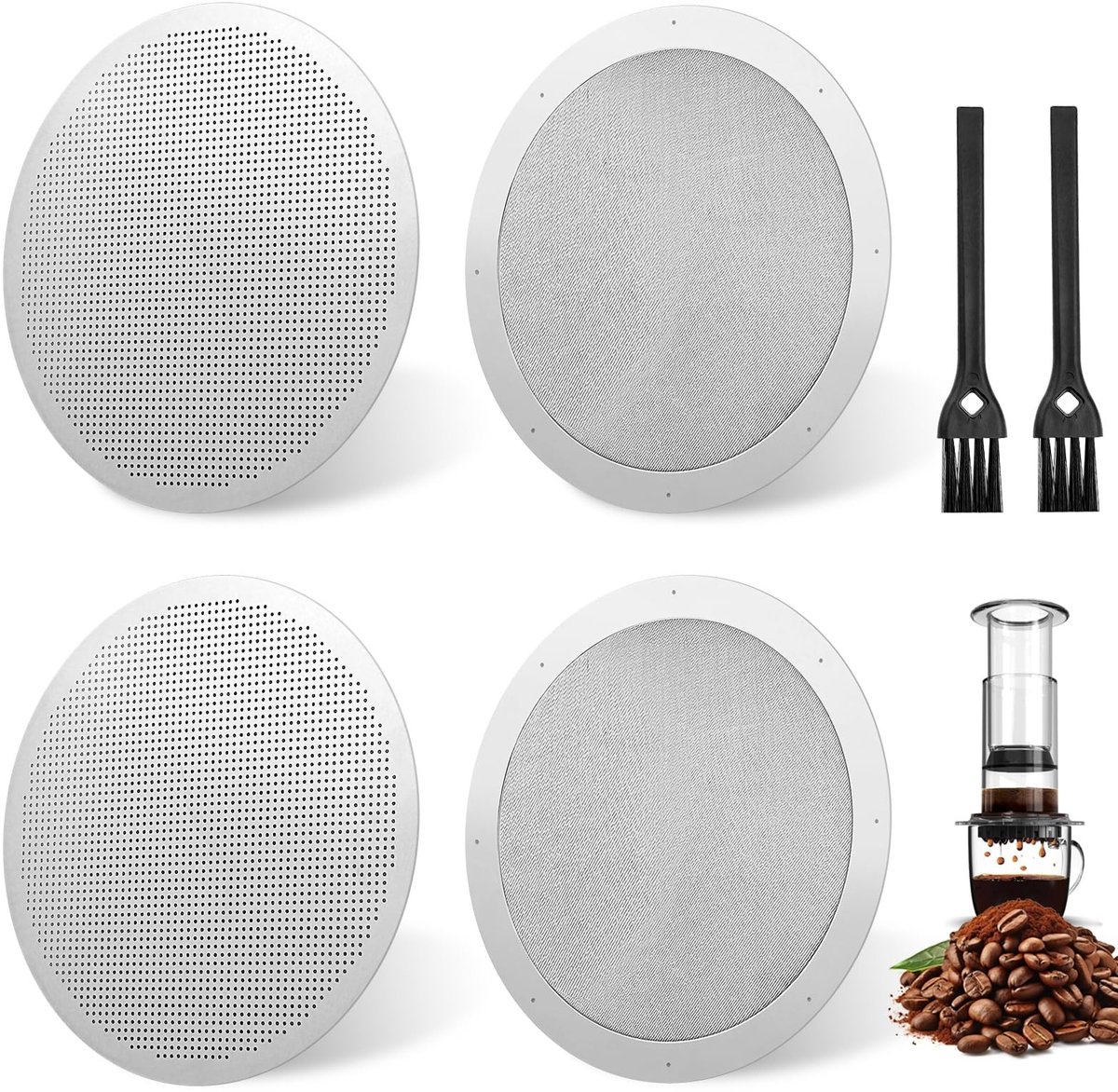 Dailygoods- Puckzeefset herbruikbaar - roestvrijstalen filters - 2 filterplaten/2 randfilt