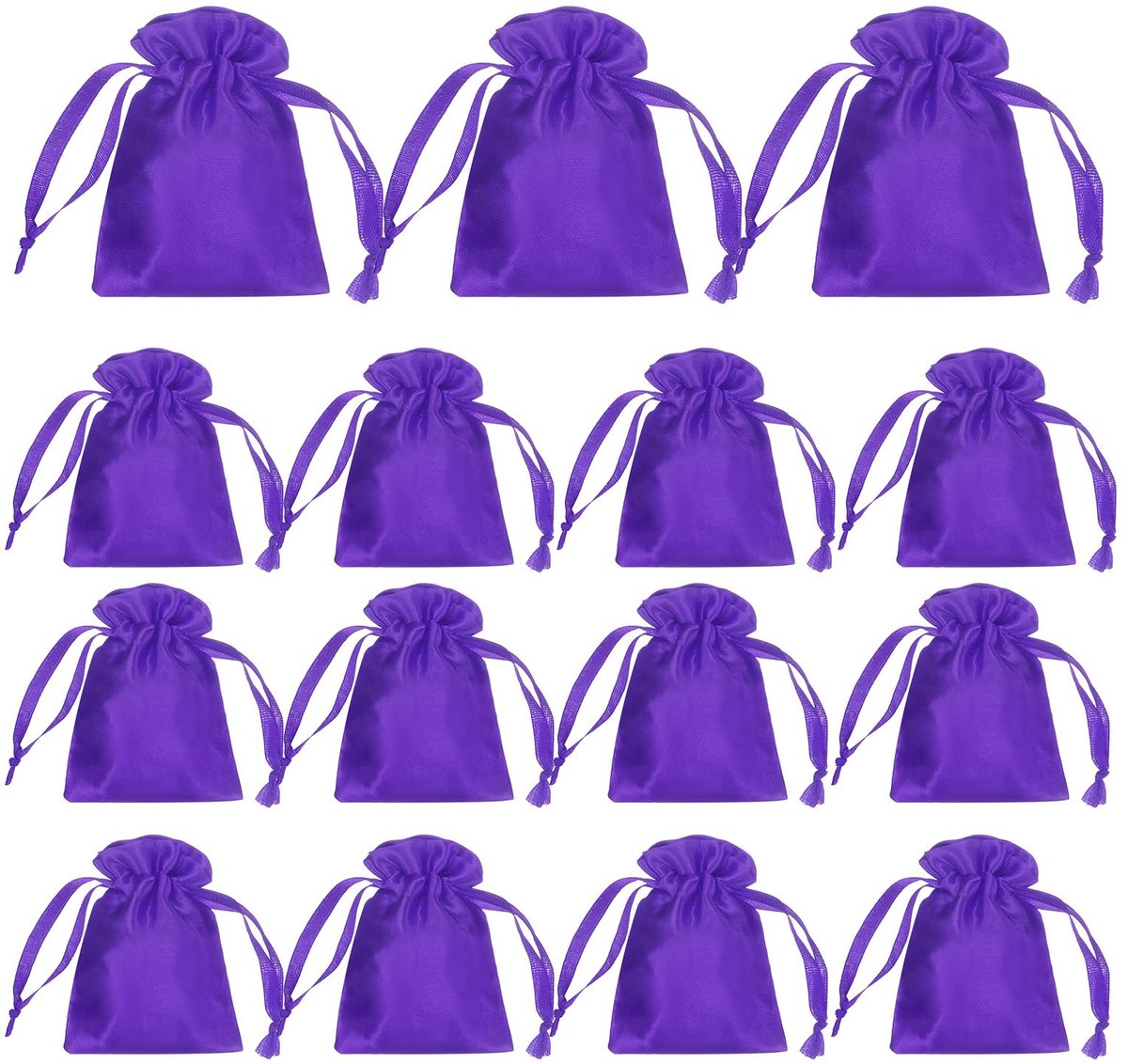 Dailygoods - 15 Donkerpaarse Satijnen Cadeauzakjes met Trekkoord - 12 x 8 cm