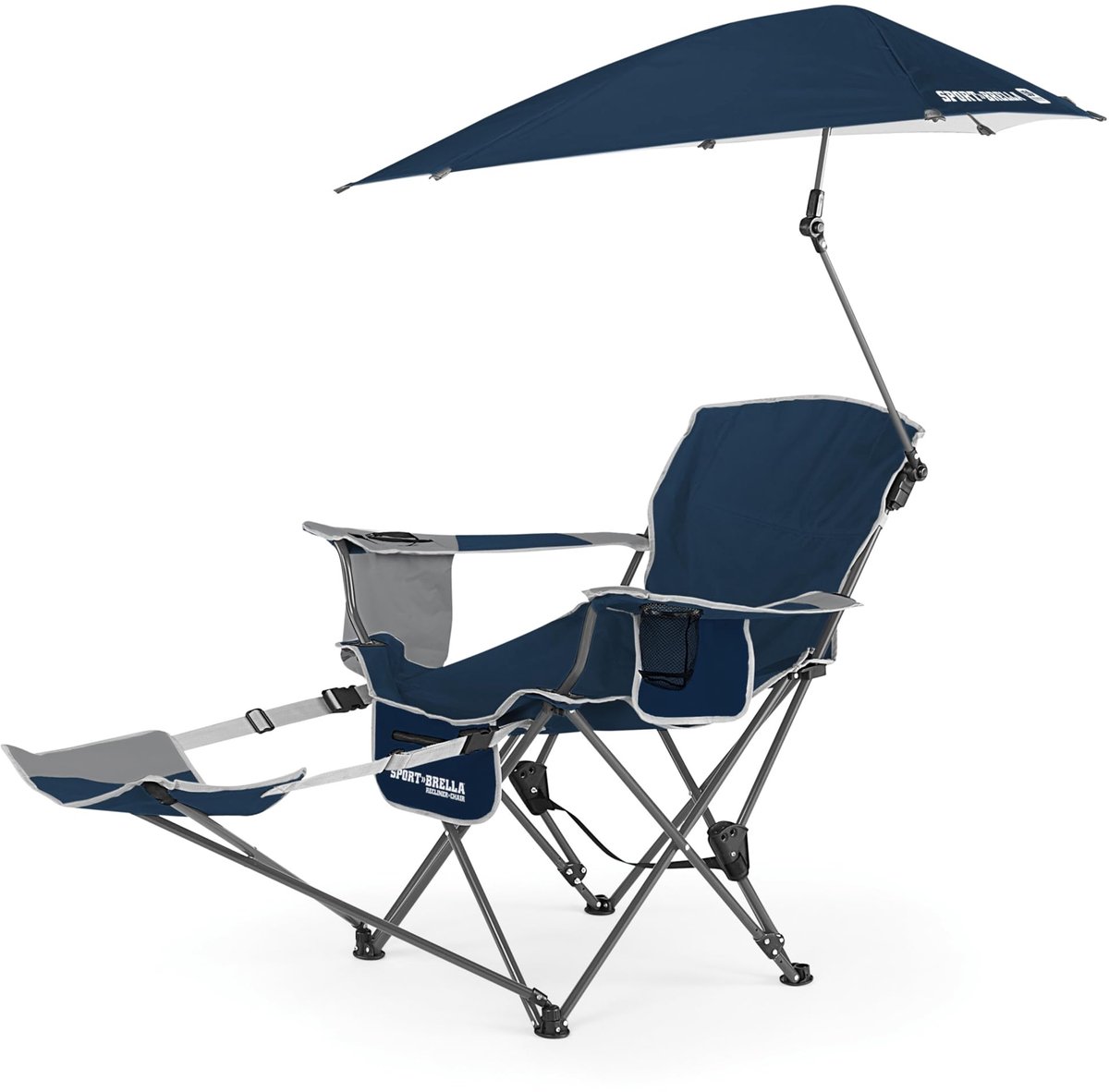 SnelShoppen - Sport-Brella Ligstoel met Paraplu, UPF 50+, Comfortabele Campingstoel, Tuinstoel, Midnight Blue, Ideaal voor Sportevenementen en Buitena