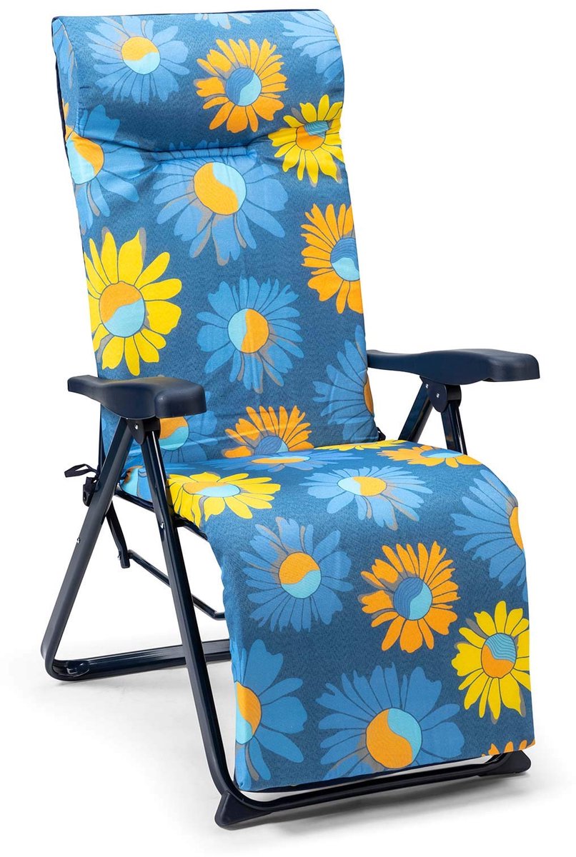 SnelShoppen - Opvouwbare Ligstoel Verstelbaar Gewatteerd 86x62x114 cm - 6 Posities Anatomische Kop Wasbare Stof Stabiliserende Poten Tuin Camping Fees