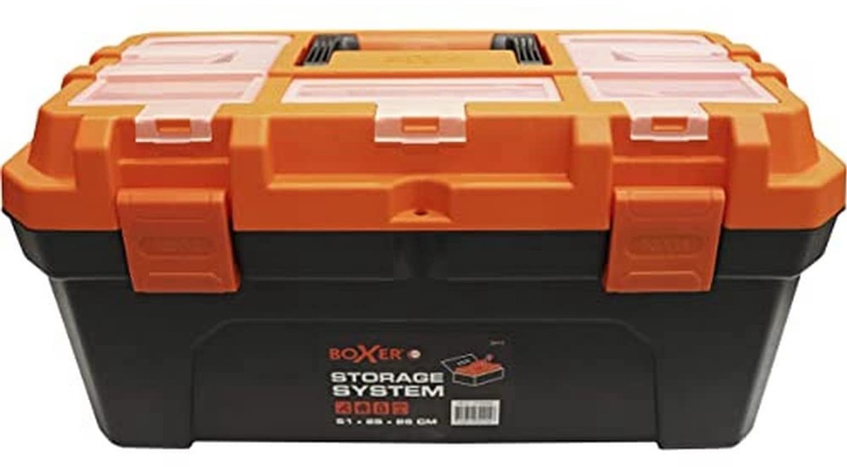 SnelShoppen - Gereedschapskist 20 inch met Organizer & Uitneembare Binnenlade - Stevige Kunststof Opbergbox - Zwart/Oranje - Professionele Klusgereeds