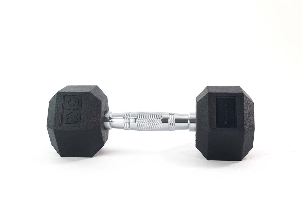 SnelShoppen - Hex Halter Gewichten 5 kg - Rubber Dumbbells voor Krachttraining, Fitness, Thuis Gym, Sport en Revalidatie - Ideaal voor Volwassenen en