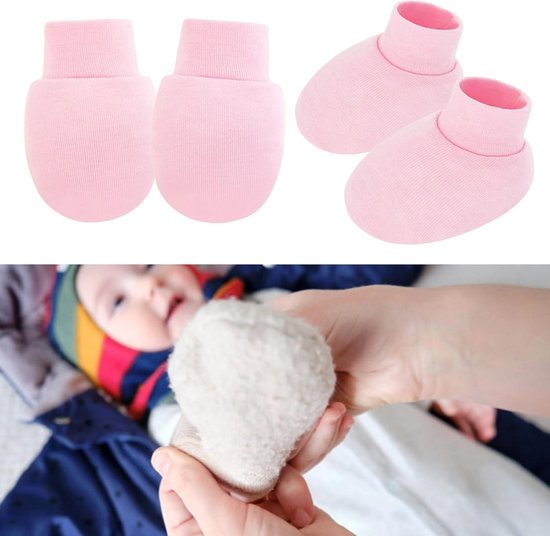 Baby Wanten en Sokken - Krasvrije Baby Set - Bescherming Pasgeborenen - Ademende Katoenstof - 4 Set - Multicolor — afbeelding 3