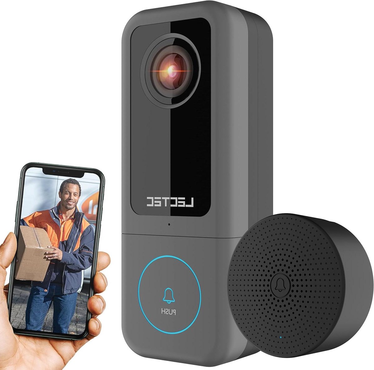 Slimme Deurbel Camera - Videodeurbel WiFi - Huis Beveiligen - 2K Ultra HD - 166 Graden Kijkhoek - Antraciet