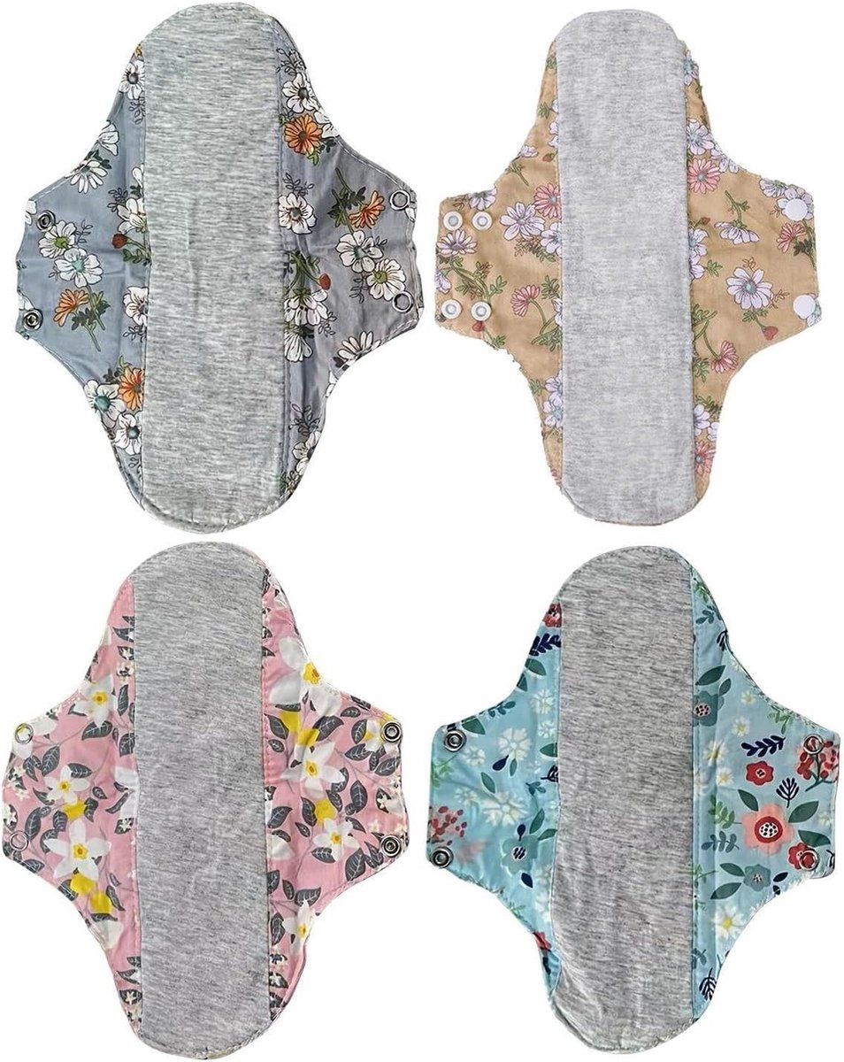 Herbruikbare Menstruatiepads - Wasbare Inlegkruisjes - Lekvrije Bescherming - Zacht Katoen - 4 stuks - Mix