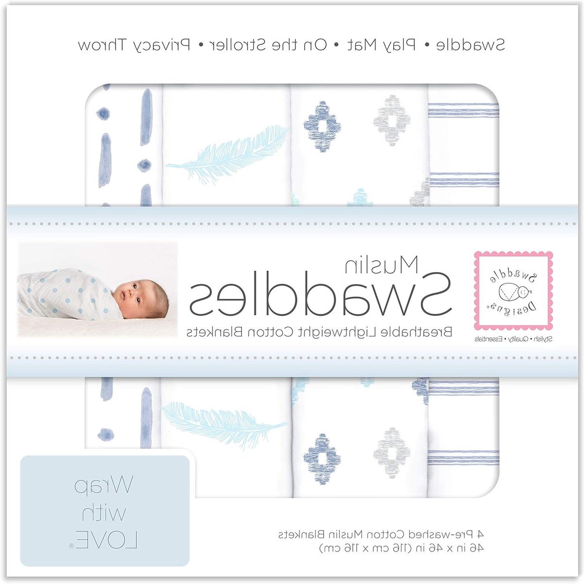 Swaddle Dekens - Babydoeken Muslin - Baby Inbakeren - Met 123 Swaddle Label - 116 x 116 cm - Denim Indigo