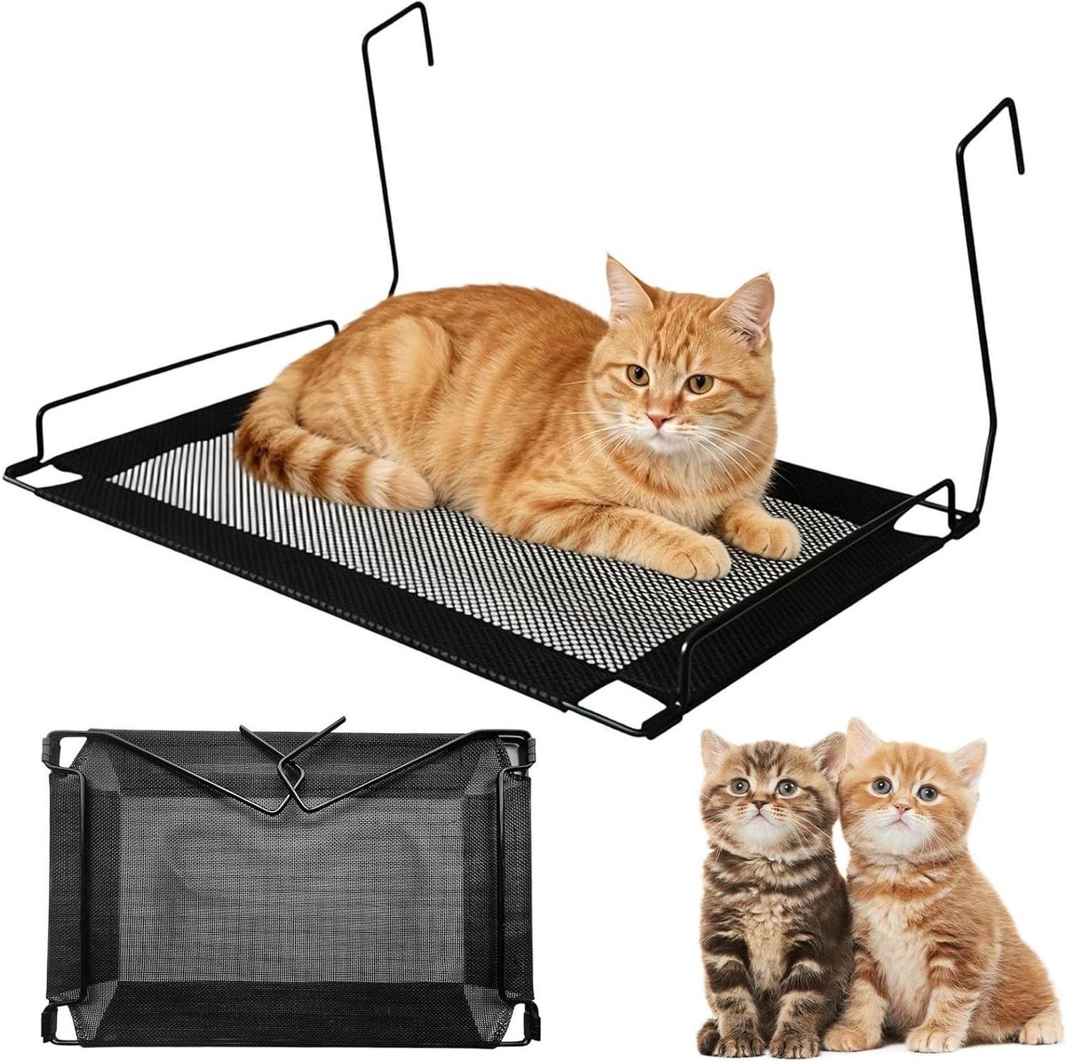 Kattenhangmat Raam - Kattenbed Opvouwbaar - Ontspannen Katten - Ademend Gaasontwerp - 45x30x245 cm - Zwart